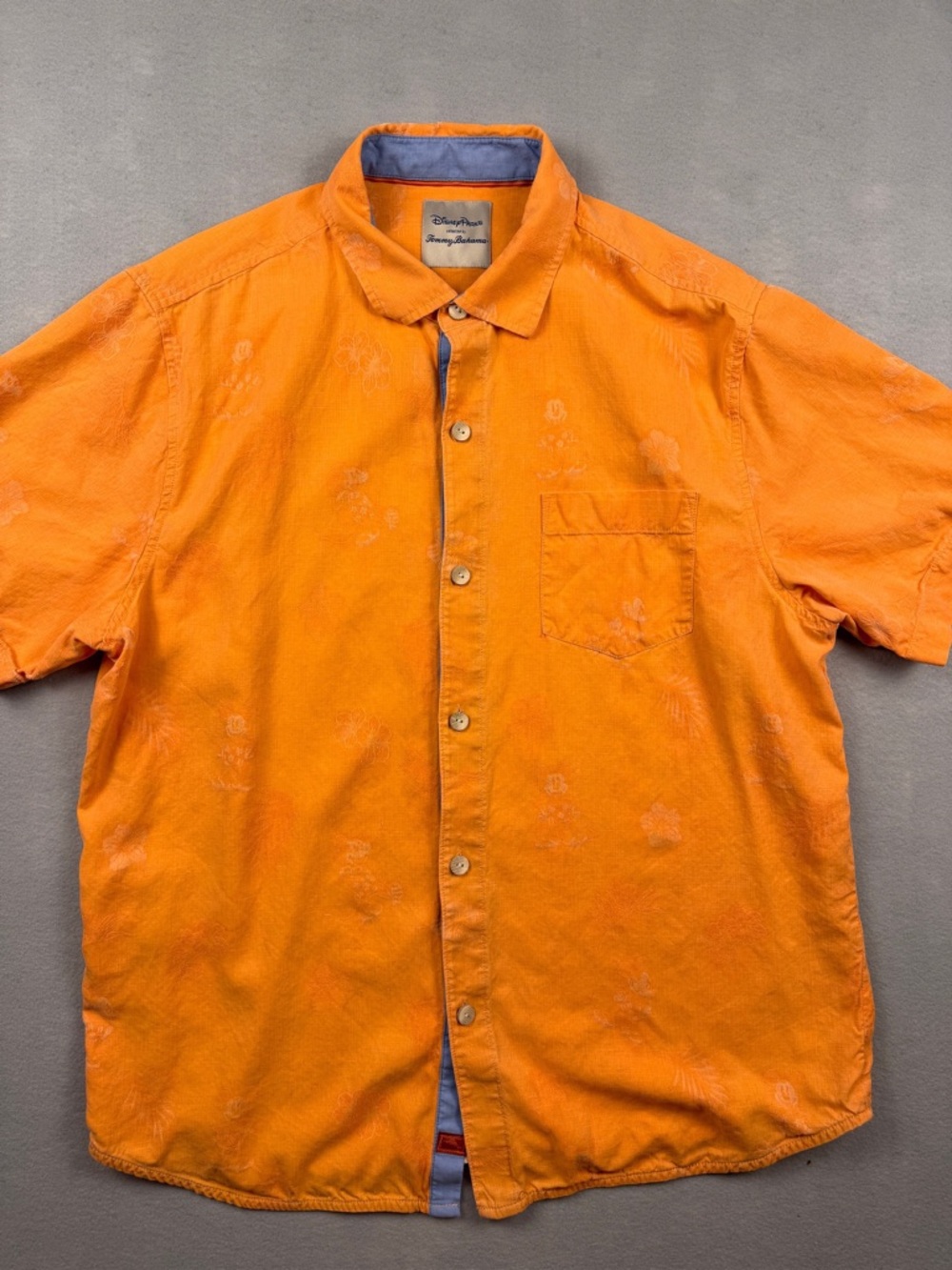Tommy Bahama Disney Park Large Hidden Mickey Hawaiian Camp Orange Tropical Shirt